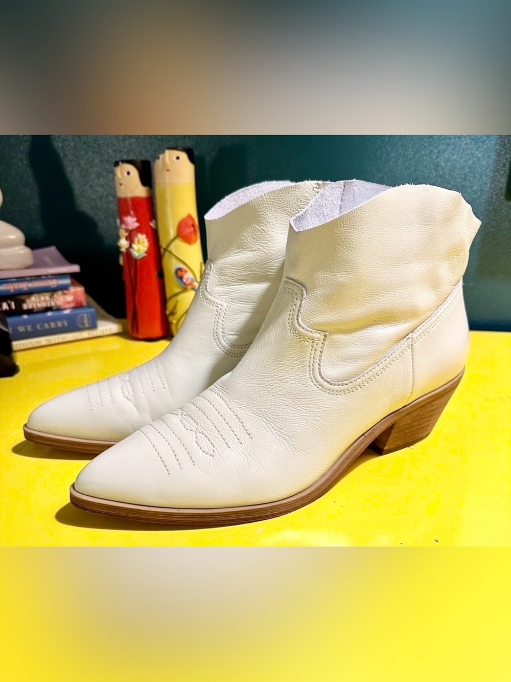 Treasure & Bond Farrah White/Cream Leather Ankle Cowboy Boots